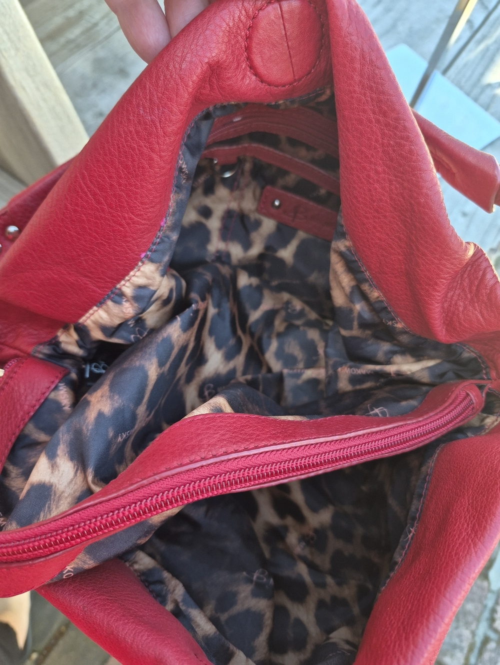 B. Makowsky Vintage Leather Studded Red Hobo Shoulder Bag - Picture 14 of 16
